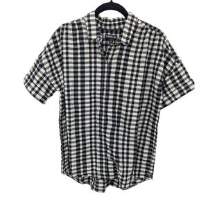 TOAD&CO Organic Top Womens Small Black Gingham Plaid Button Up Gauzy‎ Gorpcore